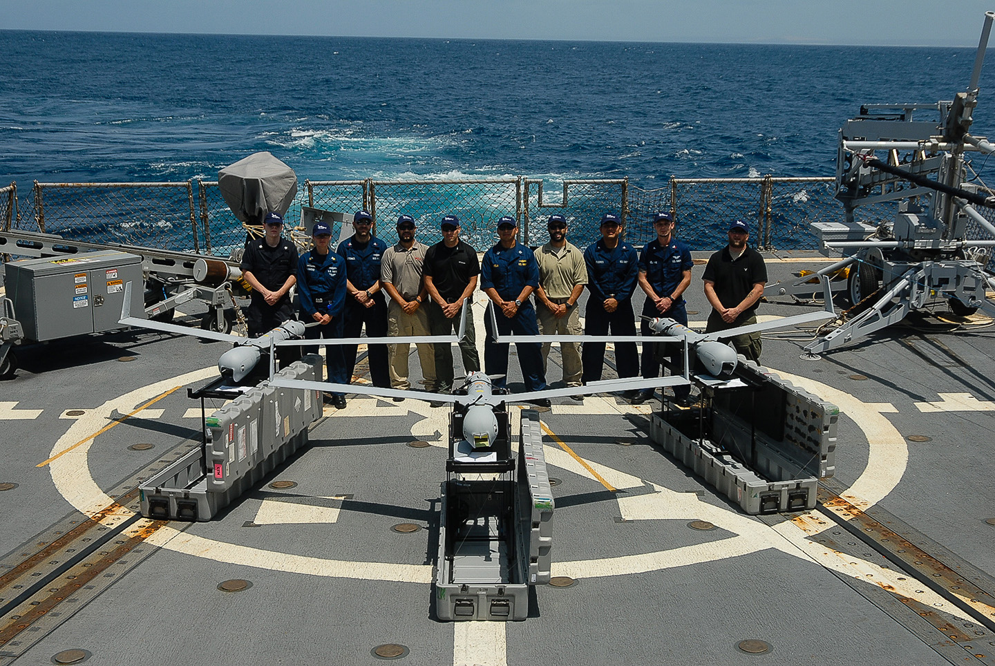 ScanEagle on a ship with crew