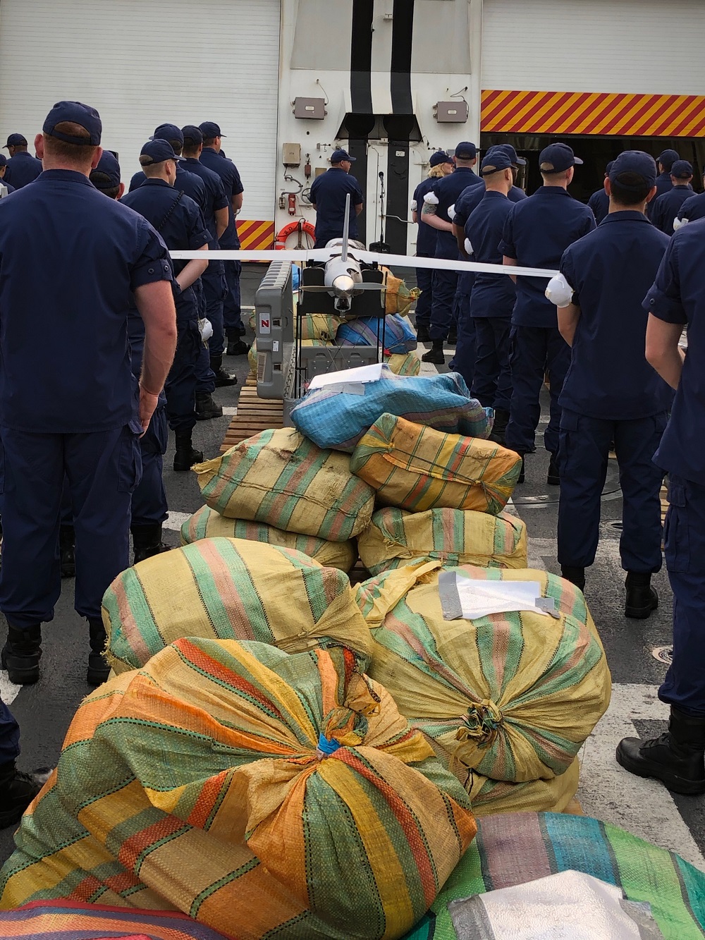 SCanEagle On Deck of Berholf With Seized Narcotics